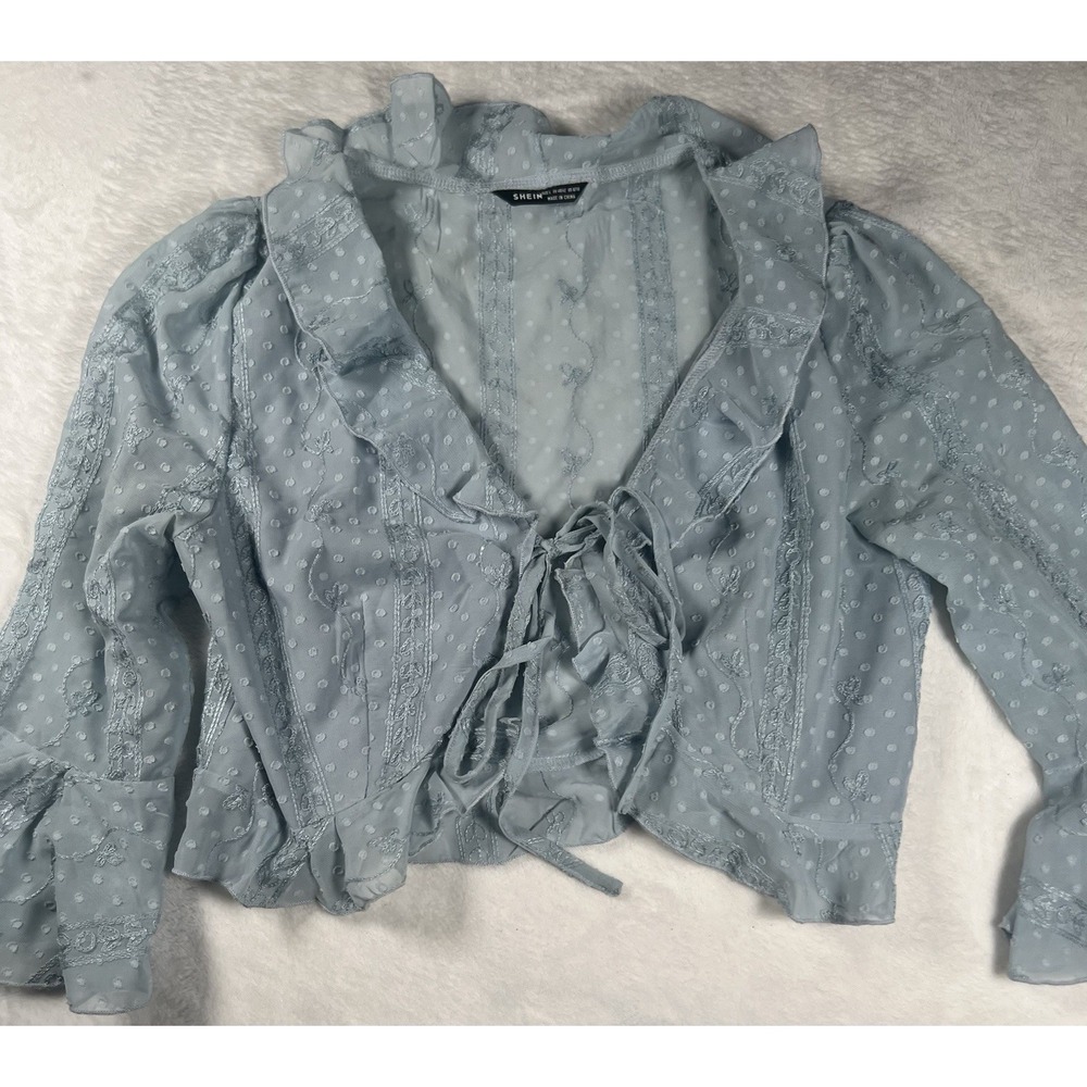 Light Blue Ruffle Tie Blouse Croquette Womens Large